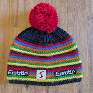 Eisbär Merino Striped Knit Beanie with Pom Pom